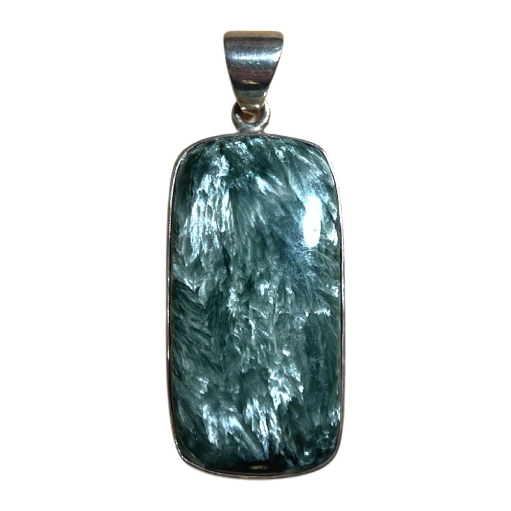 Rectangular sterling silver & serephinite pendant